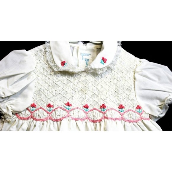 Baby Togs Dresses Vtg 7s Baby Togs White Smocked Dress Pink Flowers8mth White Collar Lace